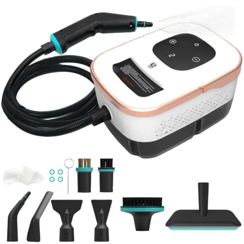 Limpiador A Vapor Portátil Para El Hogar Con Tanque Grande De 1250ml Vaporizador Con Calentamiento De 15 S Limpieza Para Limpiar Azulejos Y Lechada De La Cocina Del Coche(Oro rosa blanco)