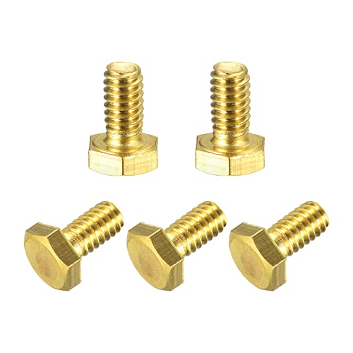 Image of uxcell Brass Hex Bolts, 1 /4-20x1 /2 5pcs Fully Thread Grade 4.8 Solid Brass Hexagon Head Bolt Machine Screws for Machinery