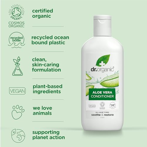 Dr Organic Aloe Vera Conditioner, Soothing, All Hair Types, Natural, Vegan, Cruelty-Free, Paraben & SLS-Free, Recyclable & Recycled Ocean Bound Plastic, Certified Organic, 265ml, Packaging may vary - Image 6