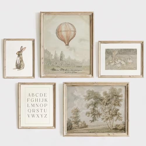 Image of Vintage Nursery Wall Art Children Room Canvas Wall Decor Country Posters Botanical Prints Vintage Landscape Pictures Kids Child Wall Art Neutral Artwork for Playroom Bedroom 8x10x5 Inch Unframed