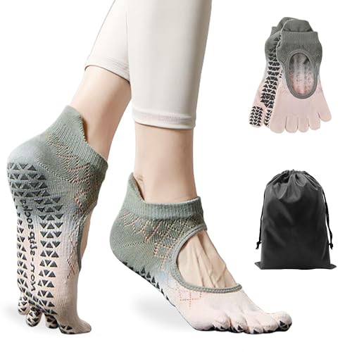 Pilates Socks with Grips for Women - Toe Separators Non-Slip Barre Socks for Yoga, Ballet, Fitness, Dance