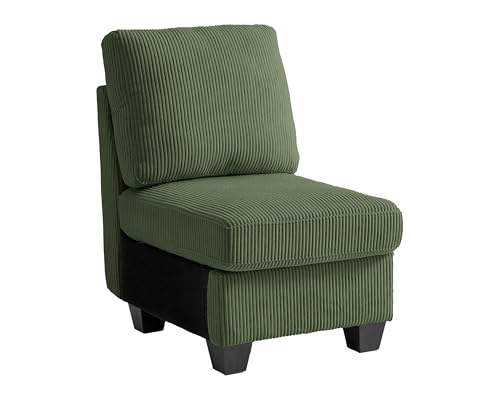 Image of CHIC HOUSE Modular Sectional Sofa with Storage Ottomans, Corduroy Cloud Couch for Small Spaces & Apartments, Reconfigurable L /U Shaped Convertible Corner Sofa, Green, Single Seater