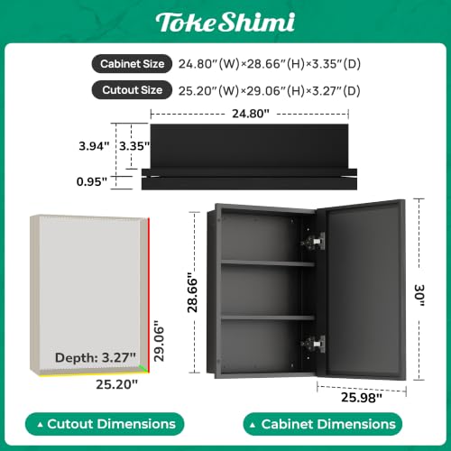 Image of TokeShimi 26x30 in Black Bathroom Medicine Cabinet, Adjustable Shelves
