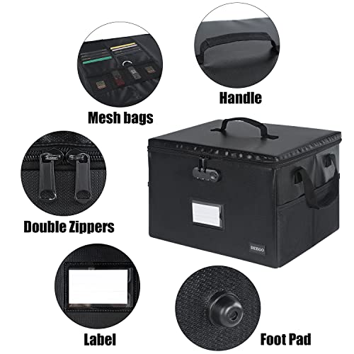 Fireproof Document Box, Water-Resistant File Organizer Box With Lock, Portable File Box With Handle Document Safe Collapsible File Cabinets For Home Office For Hanging Letter/Legal Folder, Black #TOP4