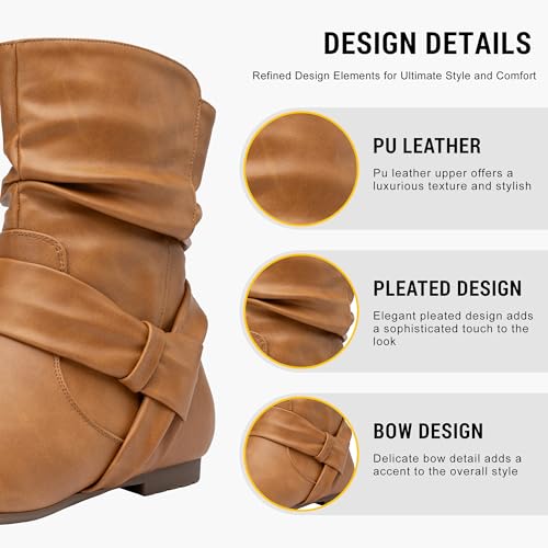 Image of Vepose Women's Slouch Ankle Boots, Flat Low Heel Side Zip Booties 939A