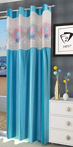Image of LaVichitra Polyester Long Door Curtain with Designer Net (9ft, Aqua Blue) -1 Piece