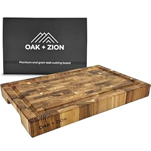 Premium Teak Wood End Grain Cutting Board – Butcher Block with Deep Juice Groove – Ideal for Kitchen and Charcuterie Needs – Comes with 100% Food Grade Beeswax (Large 17x11x1.75In)