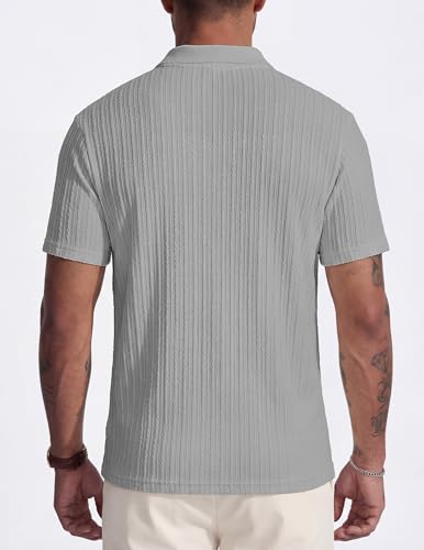 Image of JMIERR Mens Casual Polo Shirt Summer Short Sleeve Vacation Button Beach Knit Stretchy Golf Shirts