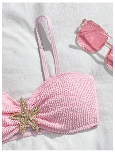 Image of RoseSeek Girl's 2 Piece Padded Bathing Suit Wireless Starfish Swimsuit Spaghetti Strap Vacation Beachwear Set
