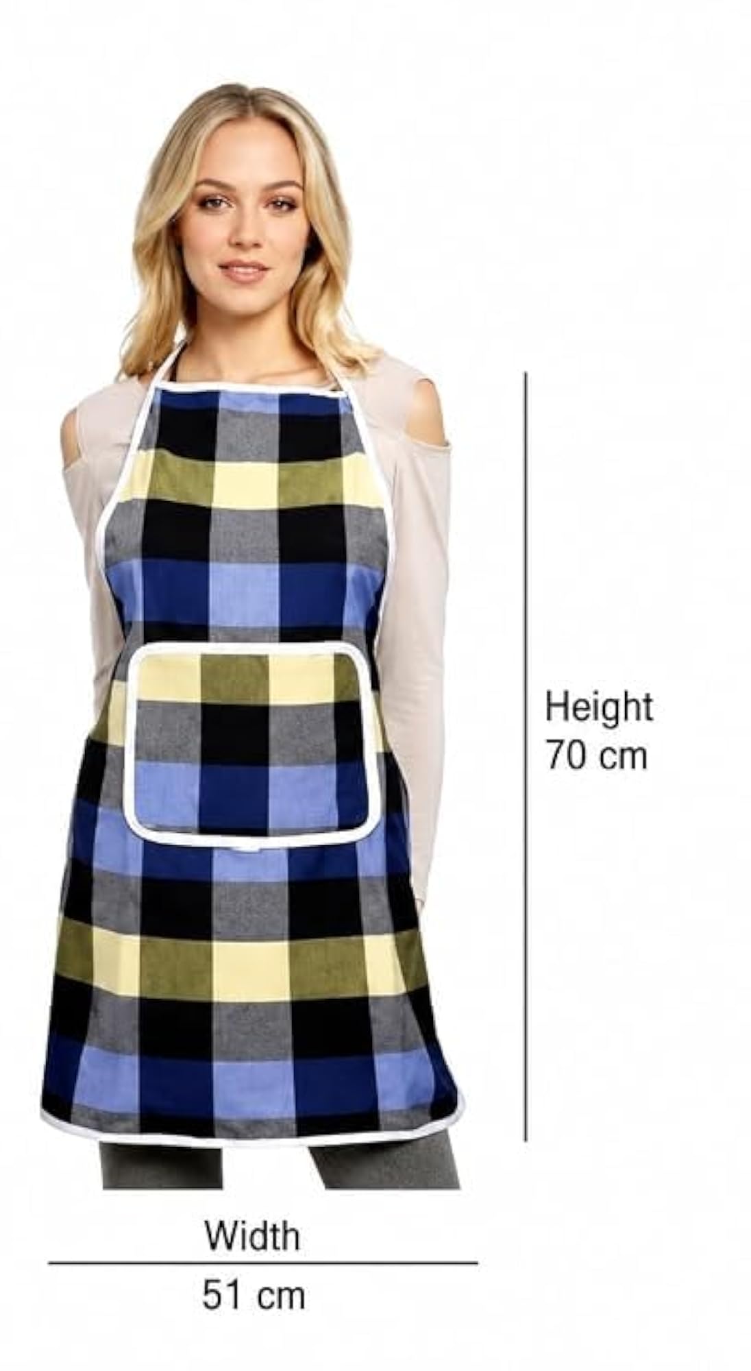 Checkered Cotton Blend Apron for Kitchen Cooking, Adjustable Neck Strap