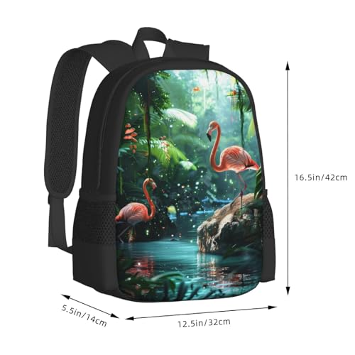 Summer Tropical Pink Flamingo Backbags Large Adjustable Backpack Lightweight Daypack for Men Women 16.5 Inches3