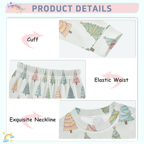 Pajama Sets Long Sleeve Colorful Christmas Trees Pattern Soft Comfy Sleepwear 2 Piece PJS 3-8T4