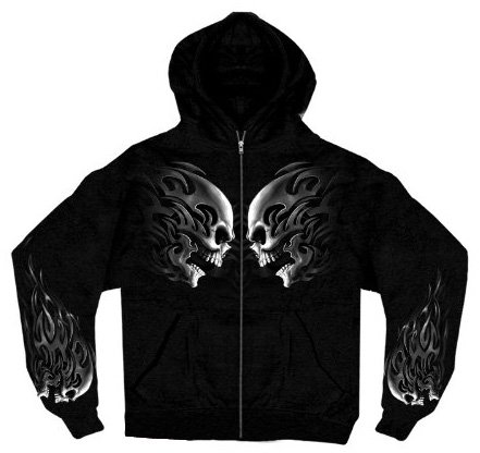 zip up skull hoodie