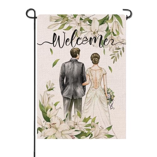 Artofy Welcome Bride Groom Wedding Small Decorative Garden Flag,...