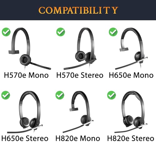 SOULWIT 50mm Earpads para auriculares Logitech H570e/H650e/H820e, Almohadillas con cuero de proteína suave, espuma de alta densidad, mayor grosor - Negro miniatura 2