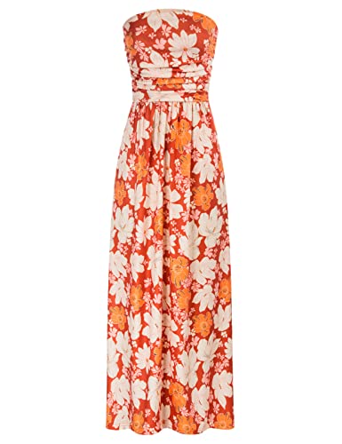 GRACE KARIN Women Strapless Dress Casual Loose Ruched Long Maxi