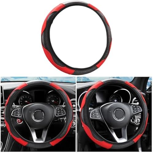 LoyaForba 15 Inch Breathable Carbon Fiber Steering Wheel Cover, Red