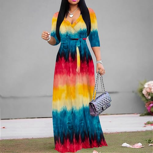 Image of PinkPatty Plus Size Maxi Dress for Women 3 /4 Sleeve Casual Long Dress | Soft stretchy fabric, functional pockets, flattering wrap v neck for vacation, casual wear and everyday styling