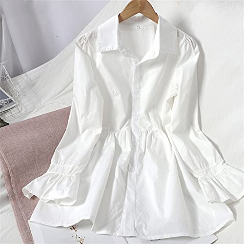 Korean Puff Sleeve Women White Shirt Blouses Cropped Denim Vest Oversized Long Shirt Set3