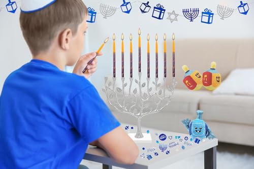 Hanukah Candle Dripless Chanukah Hanukkah Candles Decorative Purple, Blue, Orange Orange Frosted Stripes - 45 Candles 1-Hour Burn Time