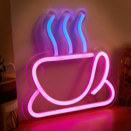 Image of Coffee Cup LED Neon Sign, Pink Neon Signs For Wall Decor, Neon Lights Sign Powered By 5V USB,Used For Bedroom, Party, Game Room, Living Room,Office
