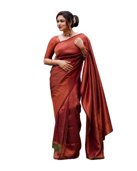 Zwab Women's Banarasi and Kanjivaram Soft Lichi Silk Traditional Saree With Rich Pallu & Weaving Border With Unstitched Jacquard Blouse