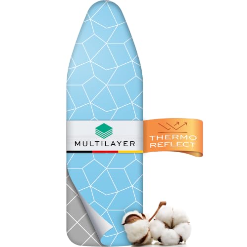 Timbley Turbo Bügelbrettbezug 150x50 Hitzereflektierend für schnelleres Bügeln einfache Montage mit Gummizug 2X Komfortpolsterung & OEKOTEX100 | Made in Europe | Größe XXL