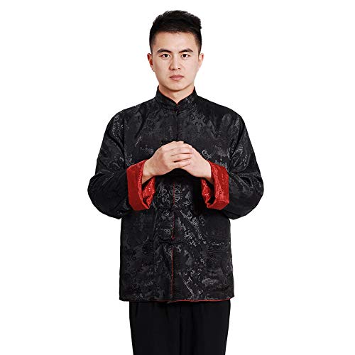 Meijunter Hombres Chino Ropa Traje Tang - Wing Chun Shaolin Tai Chi Tradicional Disfraz Artes Marciales Kung Fu Manga Larga Chaqueta de Doble Cara Camisa Uniforme