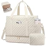LOVEVOOK Large Travel Duffle Bag for Women, 45L Weekender Bags with Shoe Compartment & Wet Pocket, Quilted Carry On Personal Item Bag, Overnight Hospital Bags for Labor Delivery Beige