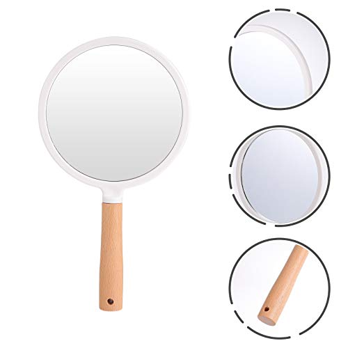 Espelho de maquiagem com cabo de madeira, espelho de mão