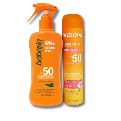 Babaria - Bruma Facial Protector Solar 50 75ml + Spray Protector Solar SPF50 Con Aloe, 200 ml