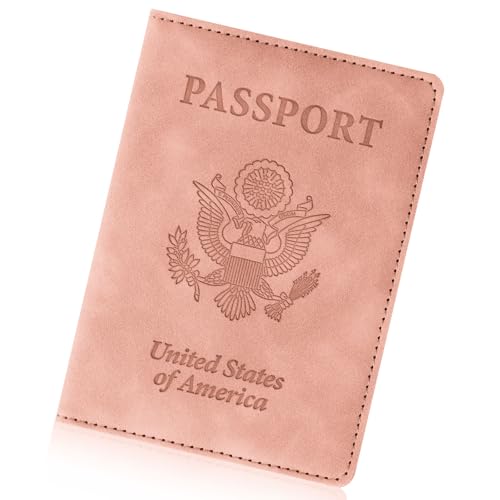 Passport Holder for Travel Essentials,RFID Blocking Passport Cover Wallet Card Case for Women and Men (Light Pink)