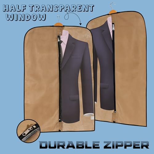 Image of Kuber Industries Pack of 2 Blazer Cover | Suit Covers with Zip for Women & Men | Dustproof Coat Bag for Clothes, Jacket | Half Transparent Coat Cover | Beige