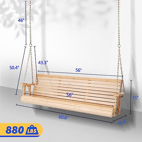 Image of VINGLI 2026 Upgraded 5 FT Wooden Porch Swing, 880 LBS Heavy Duty, Natural