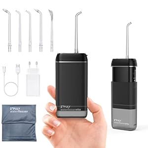 Waterflosser Cordless for Teeth, Mini Portable Dental Oral Irrigator met 5 straalsoorten, oplaadbare tandwaterflosser, 3 modellen en IPX8 (zwart)