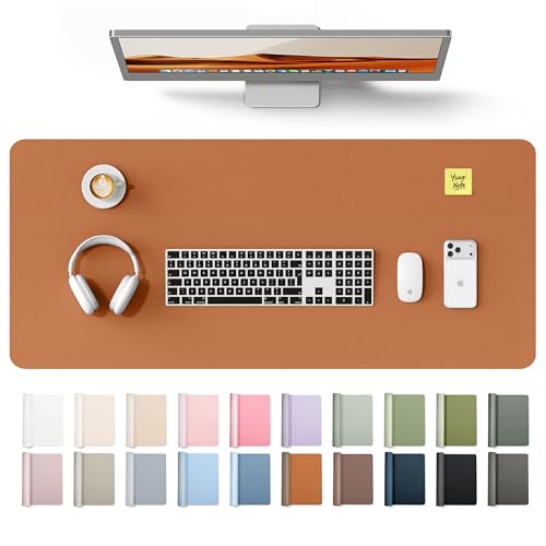 Image of YSAGi Leather Desk Protector, Office Mat, Large Mouse Mat, Non-Slip PU Leather Blotter, Laptop Desk Mat, Waterproof Writing Pad for Office and Home(Brown, 42 inch x 17.2 inch)