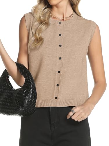 Sweater Vest Women Crewneck Button Down Tank Tops Sleeveless Knit Cardigan Crop Tops 2025 Fashion Outfits4
