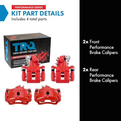 Image of TRQ Performance Front and Rear Brake Caliper Set Coated Brackets Hardware Compatible with 2002-2003 Honda Civic