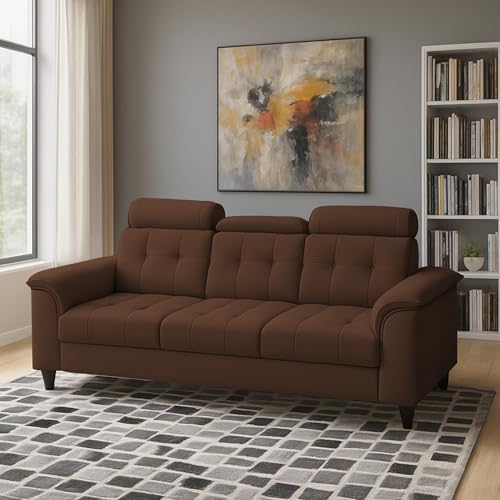 Image of Casaliving Ella 3 Seater Sofa Set for Living Room (Brown Colour Fabric) Premium Fabric Sofa