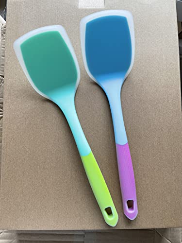 Image of Baskety Heat Resistant Silicone Cooking Turner Non-Stick Spatula Kitchen Utensils (Pack of 2, Blue)