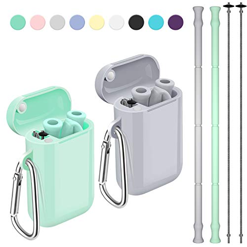 Reusable Straws, Funbiz 2 Pack Portable Silicone Collapsible Straw with Case and Extra