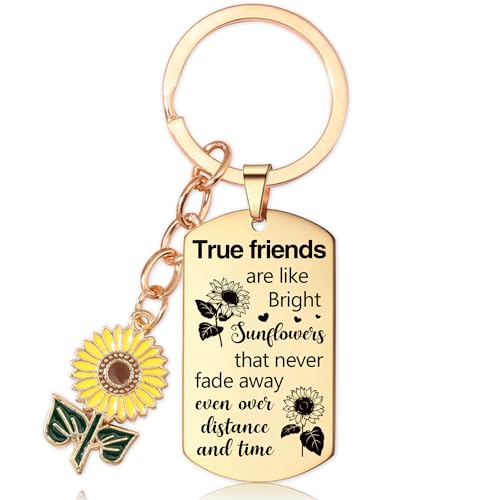Sunflower True Friend Keychain Gifts - Golden Long Distance Friendship Birthday Gifts Best Friends...