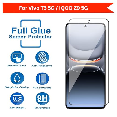 Image of DARKFIT Tempered Glass Premium Screen Protector Compatible for IQOO Z9 5G and Vivo T3 | Edge to Edge Cover with Easy Installation Kit | Scratch Resistance | HD Clear Glass (Black Border) | Pack of 1