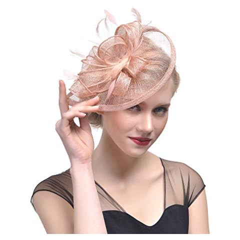 VPbao Halloween Derby Hat Headdress Flower Mesh Veil Headwear with Clip for Women Champagne Cover