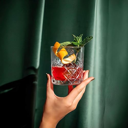 Image of Whiskey Glass Transparent, 310 ML, Whisky Glass, Diamond Design Bar Glass for Drinking Bourbon, Whisky, Scotch, Cocktails, Cognac - Old Fashioned Cocktail Tumblers Set of 6 (11no .$., 6)