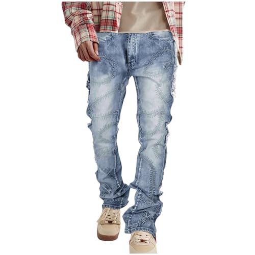 Zeiyignr Mens Biker Moto Jeans Slim Fit Distressed Jeans Embroidery Straight Denim Pants Harajuku Hip Hop Trouser Streetwear