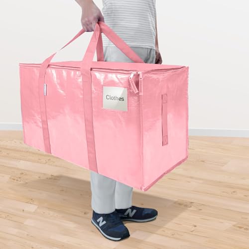 Image of TICONN 6 Pack Extra Large Moving Bags Heavy Duty with Zippers & Carrying Handles, Durable Storage Bags Moving Boxes for Closet Organizers and Storage (6 Pack, Coral)