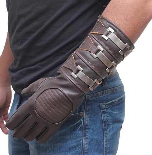 Image of URBAN BUCK Real Sheepskin Leather Sky Gauntlet Costume Glove - Regular Fit Long Arm Cuff Mens Unlined Cosplay Gloves