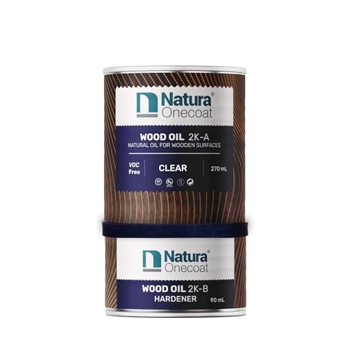 Natura Onecoat Wood Stain Oil - 200 ft - 360 ml Clear Wood Finish for Interior Furniture & Floor - Linseed Wood Oil - Fast-Drying - Environmentally Friendly-Extra Durable Hard Wax Oil-VOC-Free