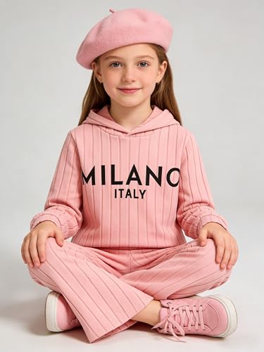 Image of Toddler Kid Girls Clothes Ribbed Color Block Long Sleeve Hoodie Sweatsuit Set Fall Outfits